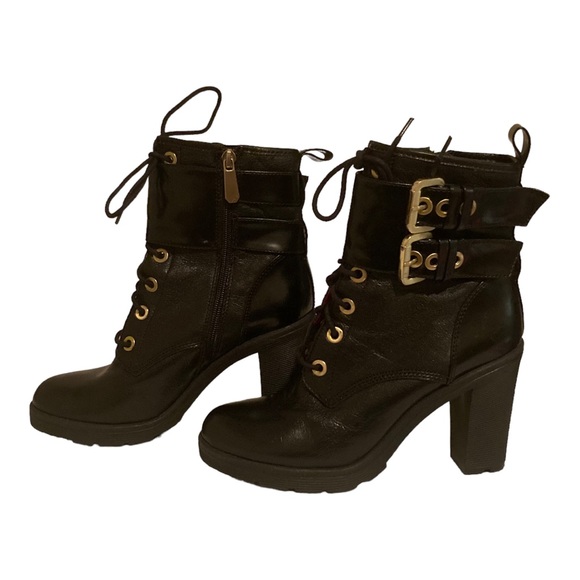 Guess Black Finlay High Heel Combat Boots Size 8M - Picture 11 of 12